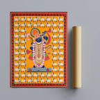 Shrinathji Pichwai Art with 64 Cows | Spiritual Indian Folk Art Canvas and Framed for Home & Office Décor