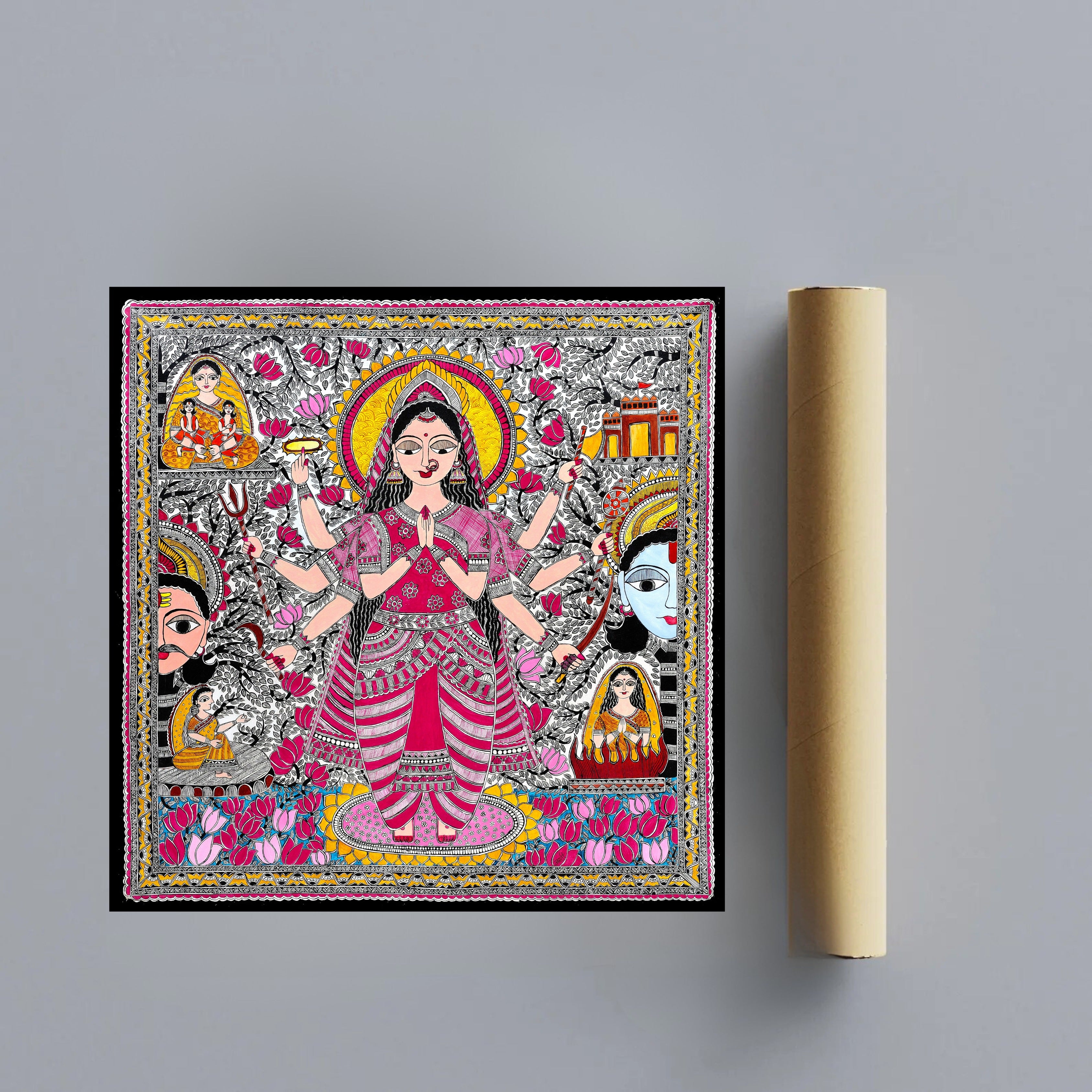 GODDESS VAIDEHI Painting | Madhubani Art Canvas and Frame for Home & Office Décor | Indian Folk Art | Madhubani Painting