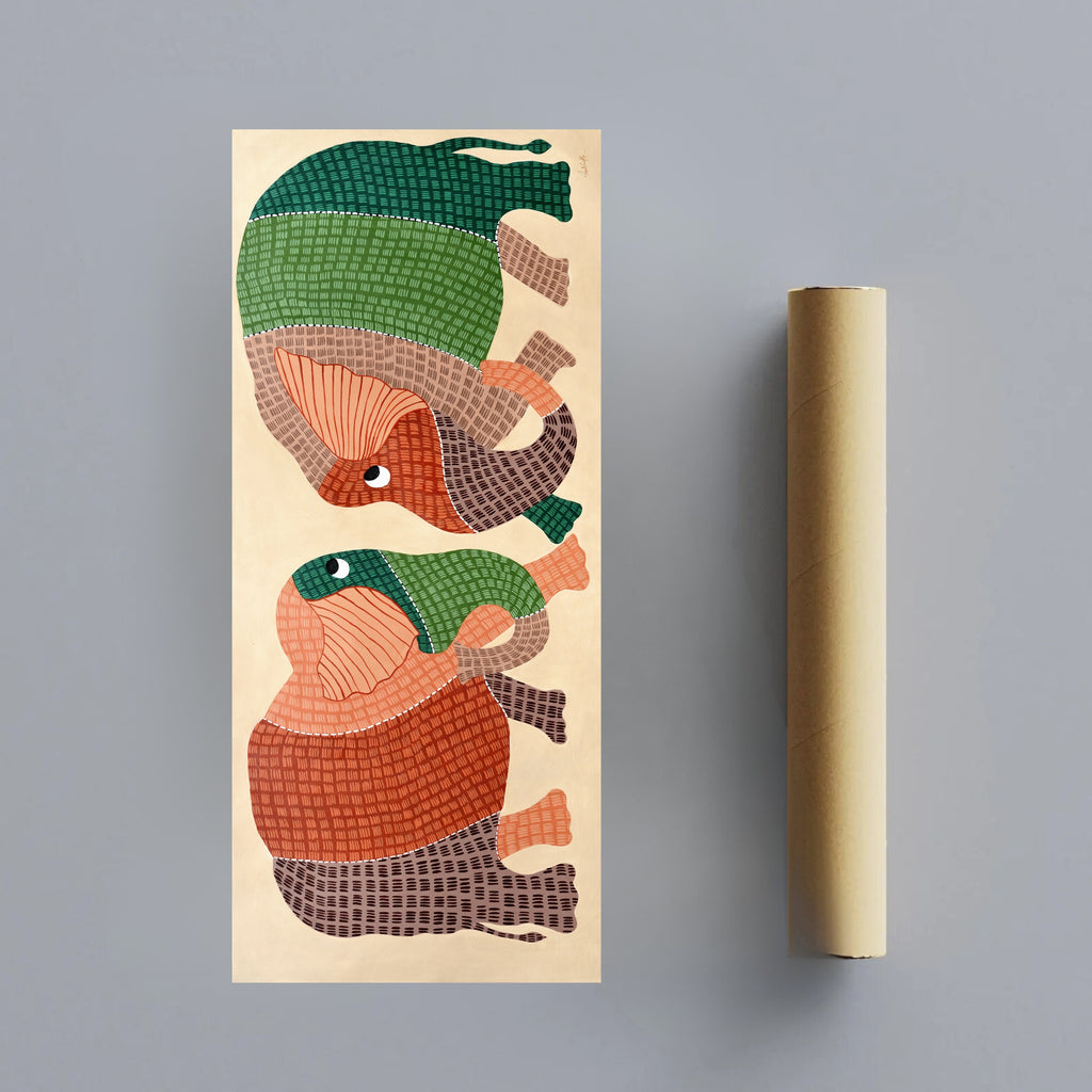 Harmony Elephant Painting | Gond Art Canvas and Frame for Home & Office Décor | Indian Folk Art |