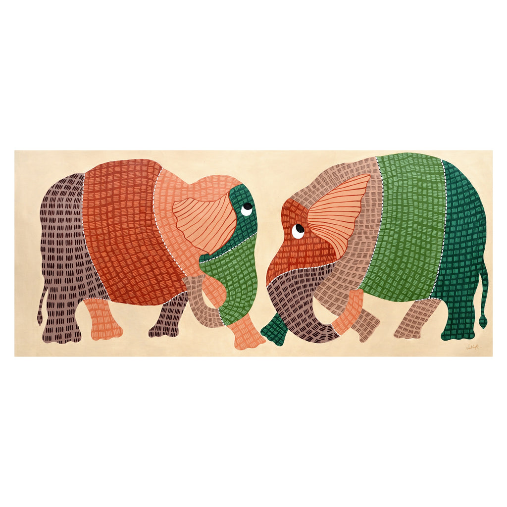 Harmony Elephant Painting | Gond Art Canvas and Frame for Home & Office Décor | Indian Folk Art |