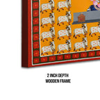 Shrinathji Pichwai Art with 64 Cows | Spiritual Indian Folk Art Canvas and Framed for Home & Office Décor