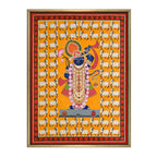 Shrinathji Pichwai Art with 64 Cows | Spiritual Indian Folk Art Canvas and Framed for Home & Office Décor