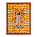 Shrinathji Pichwai Art with 64 Cows | Spiritual Indian Folk Art Canvas and Framed for Home & Office Décor