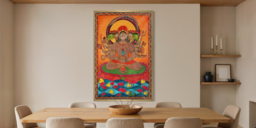 Panchmukhi Hanuman ji Painting | Vastu Art Canvas and Frame for Home & Office Décor | Indian Folk Art |