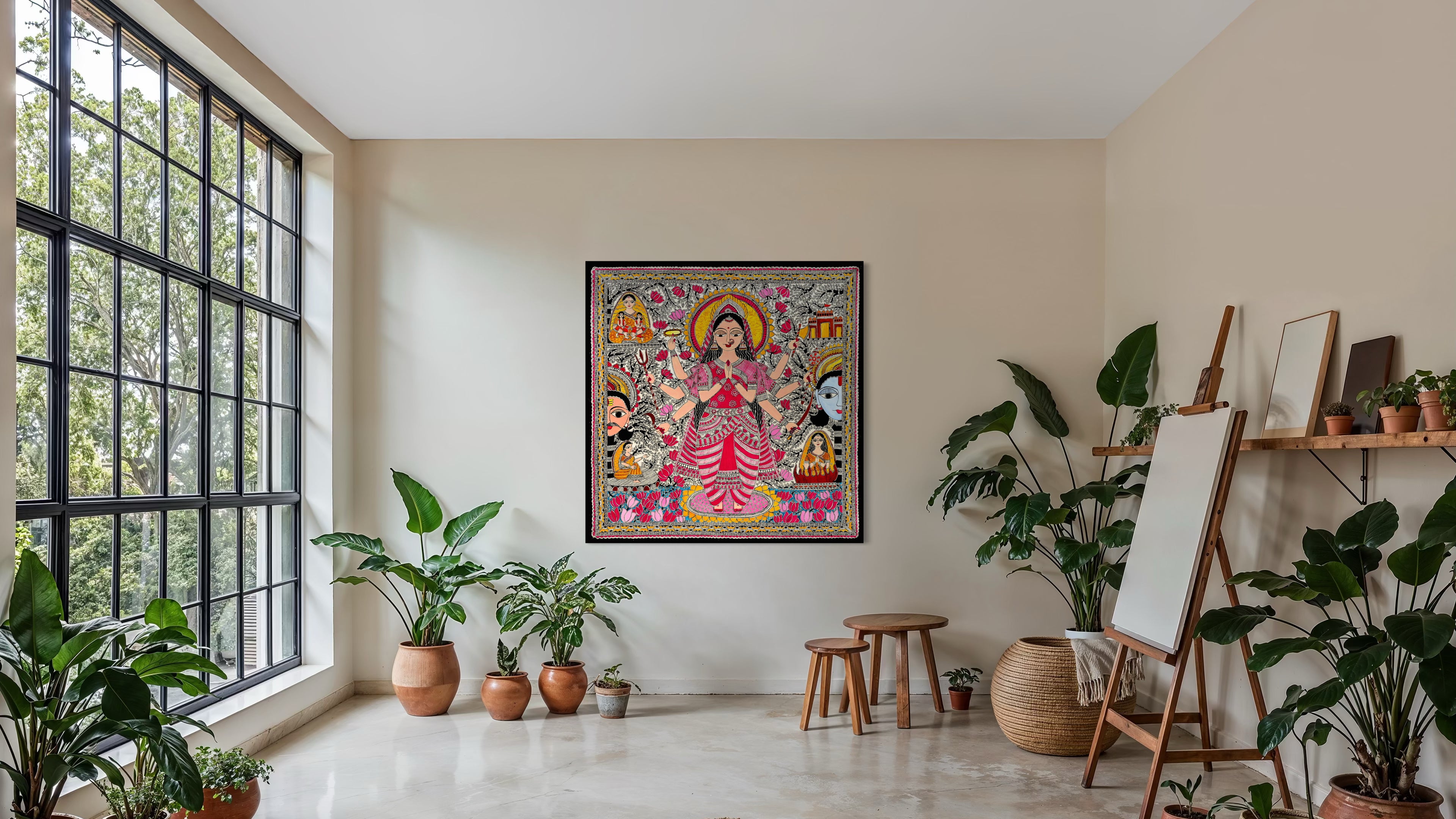 GODDESS VAIDEHI Painting | Madhubani Art Canvas and Frame for Home & Office Décor | Indian Folk Art | Madhubani Painting