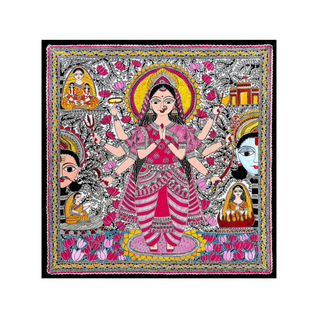 GODDESS VAIDEHI Painting | Madhubani Art Canvas and Frame for Home & Office Décor | Indian Folk Art | Madhubani Painting