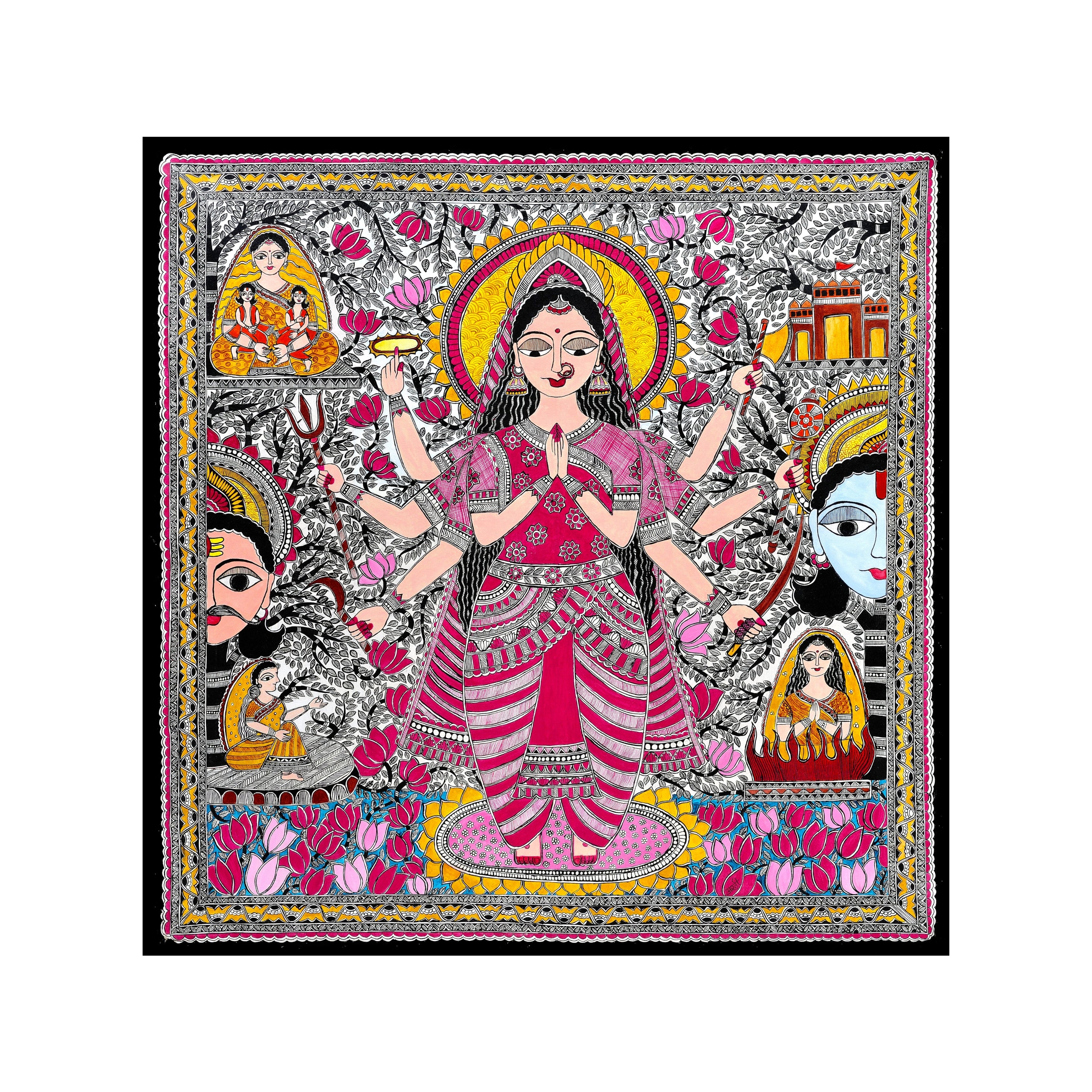 GODDESS VAIDEHI Painting | Madhubani Art Canvas and Frame for Home & Office Décor | Indian Folk Art | Madhubani Painting