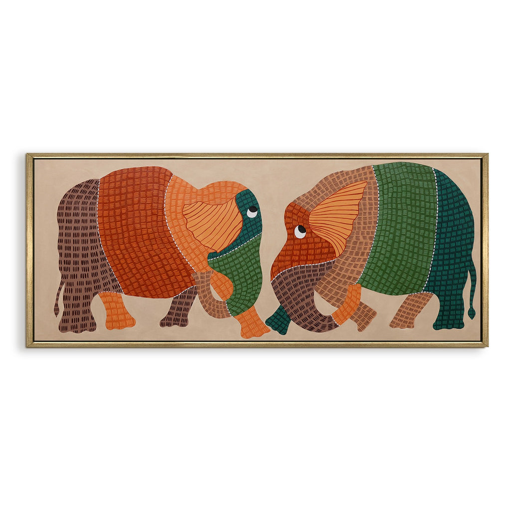 Harmony Elephant Painting | Gond Art Canvas and Frame for Home & Office Décor | Indian Folk Art |
